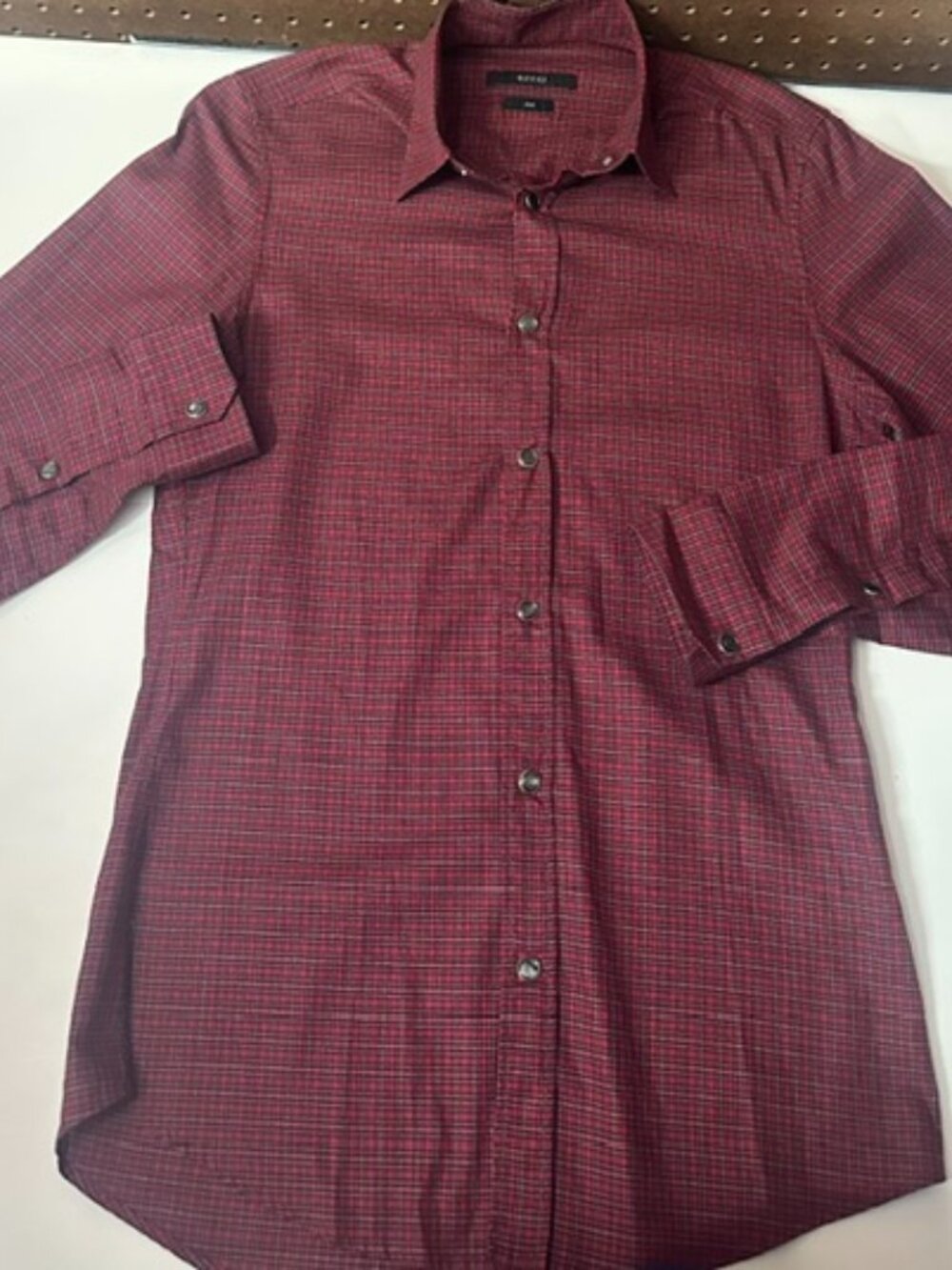 Rare Gucci Red Plaid Button Up Shirt With Pearl Like Snaps Size 38-15 Slim